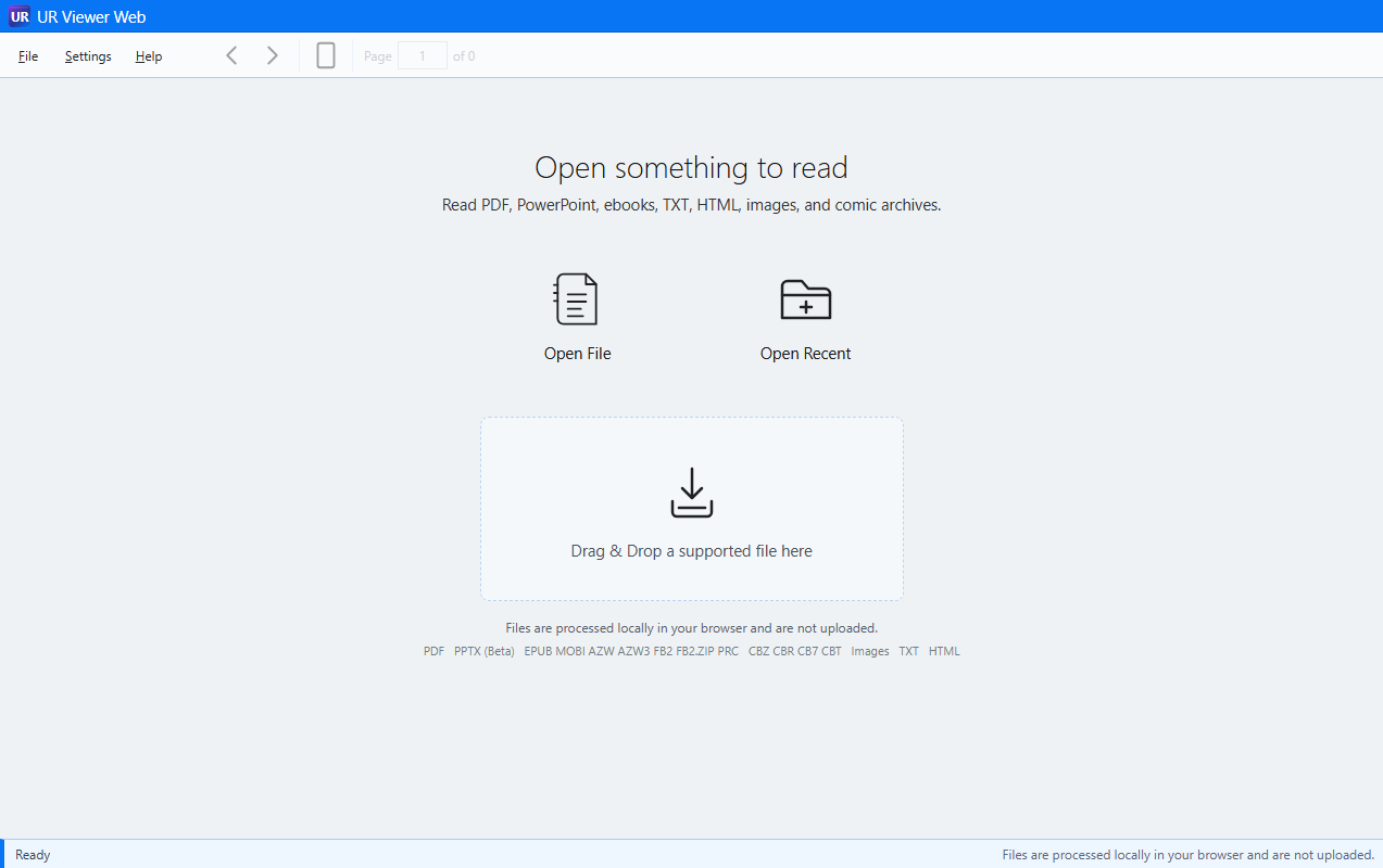 UR Viewer Web open-file screen